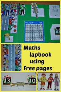 Maths Lapbook using free pages includes greater than and less than, odd and even numbers, British coins, number tracing, 100 square