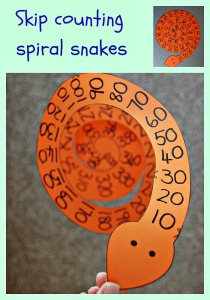 Fun and Easy to make.  Skip counting spiral snakes.  Counting in 10's, 5's and 3's