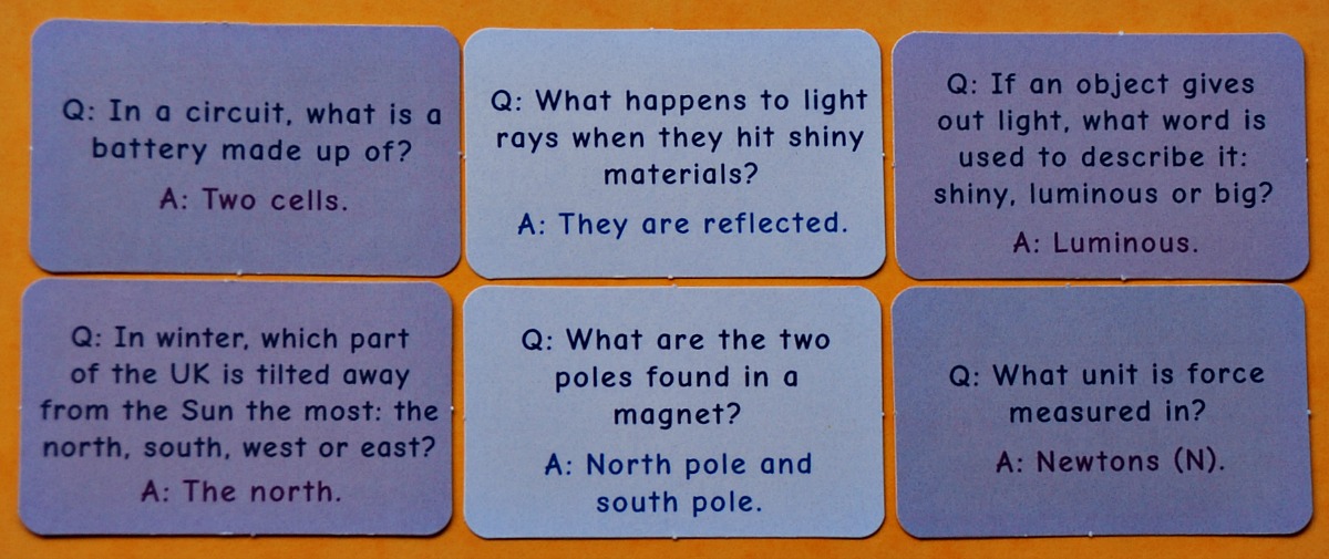 Question Cards from the Space Race game by Oaka Books